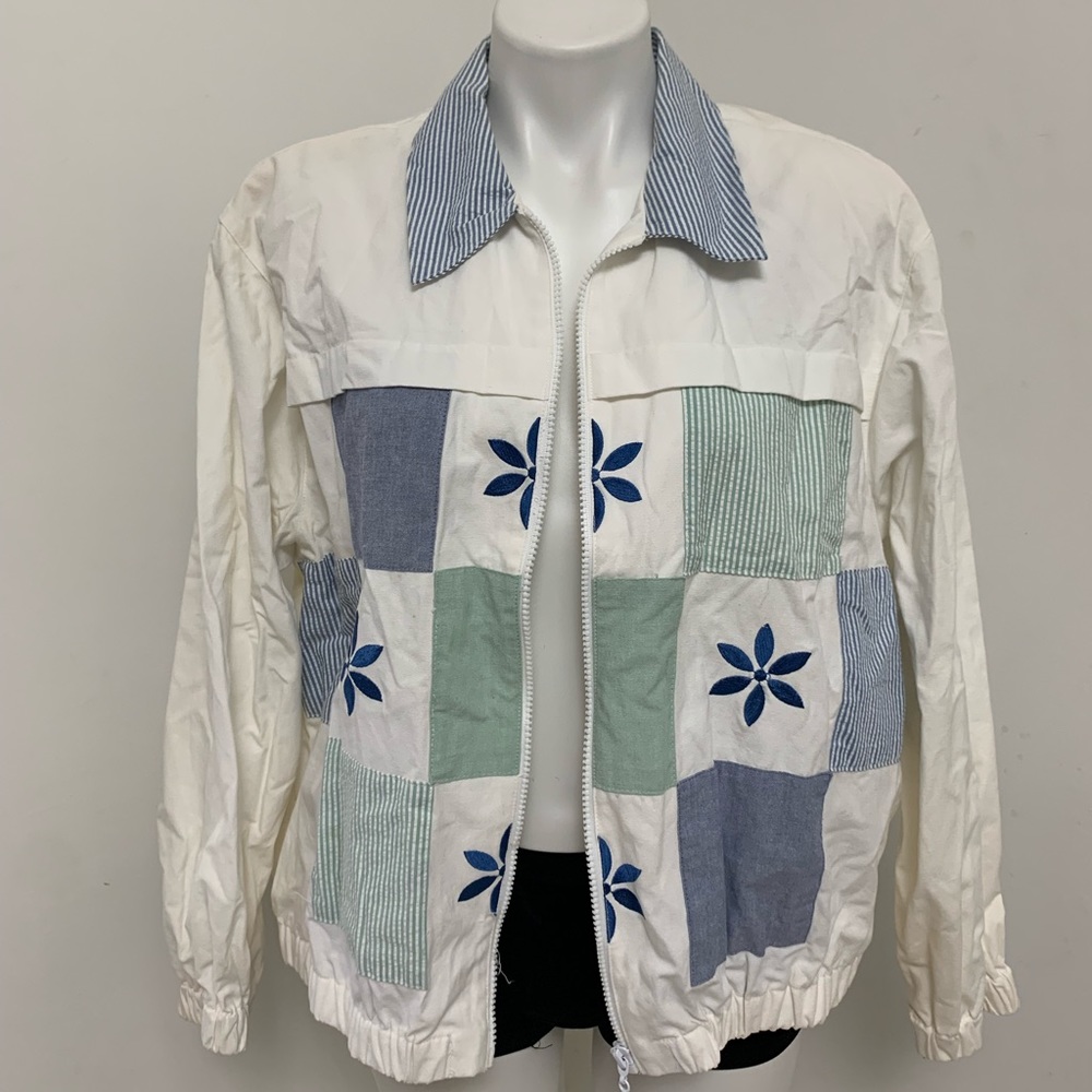 Alfred Dunner VTG Zip Bomber Jacket Pastel Green  Blue Cream Plaid Large